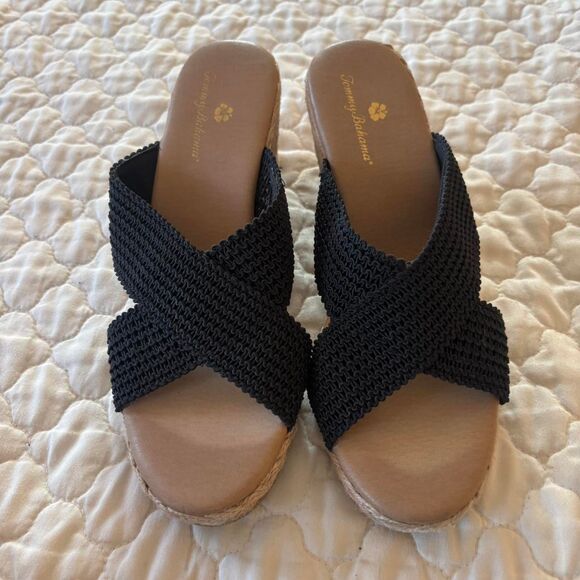 Tommy Bahama Women’s Black Wedge Vacation Boho Sandals Size 8M Note - Picture 2 of 5